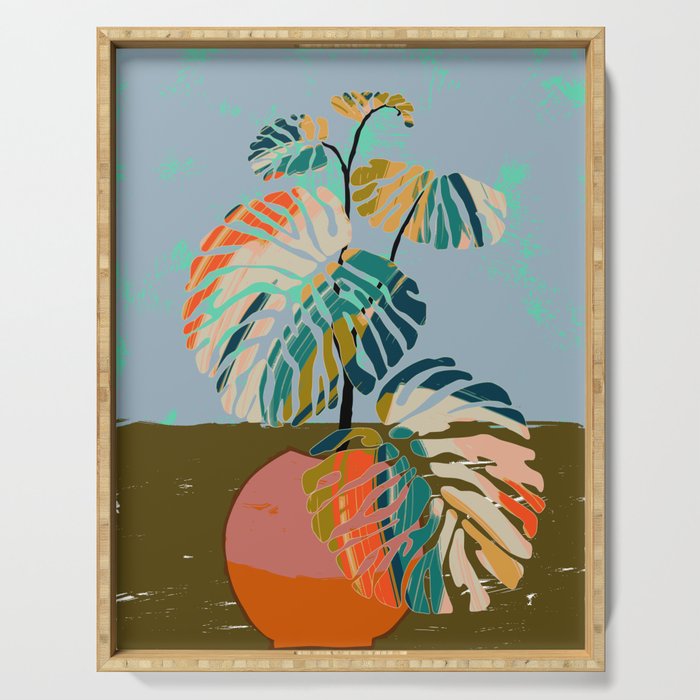 colorful monstera leaves Serving Tray Gallery Image 1