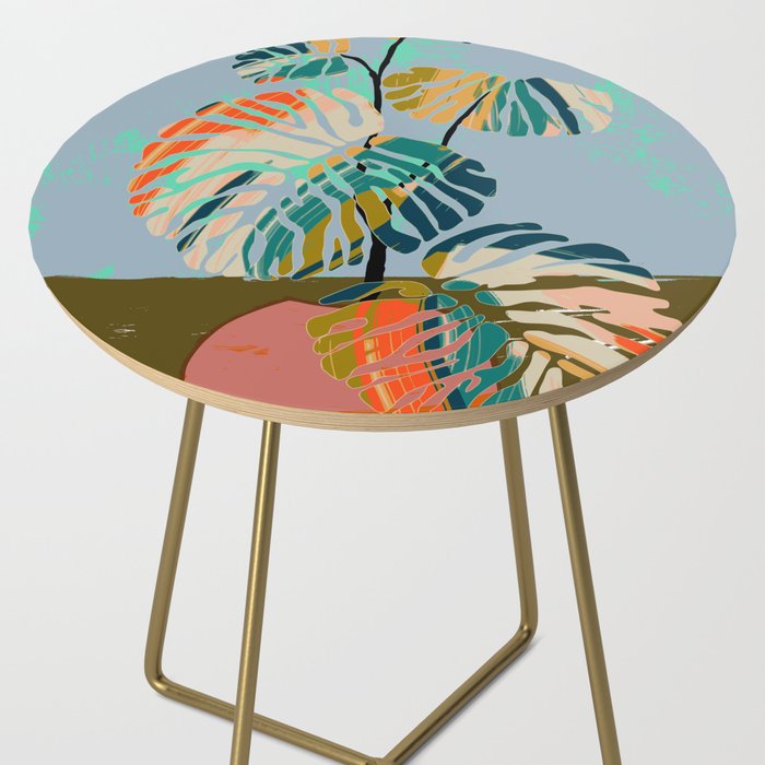 colorful monstera leaves Side Table Gallery Image 2
