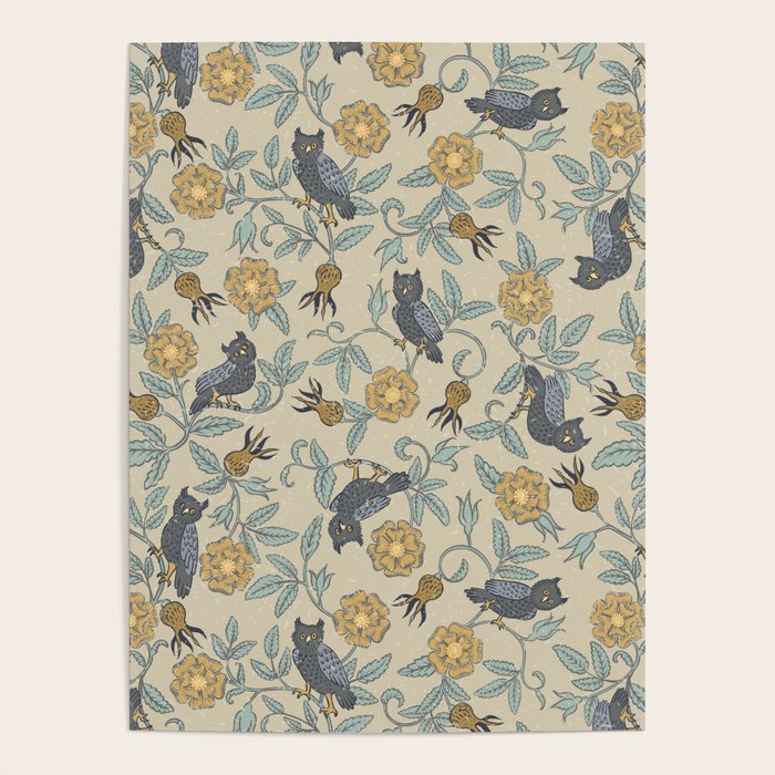 Tudor Owls in Grey Poster Gallery Image 1