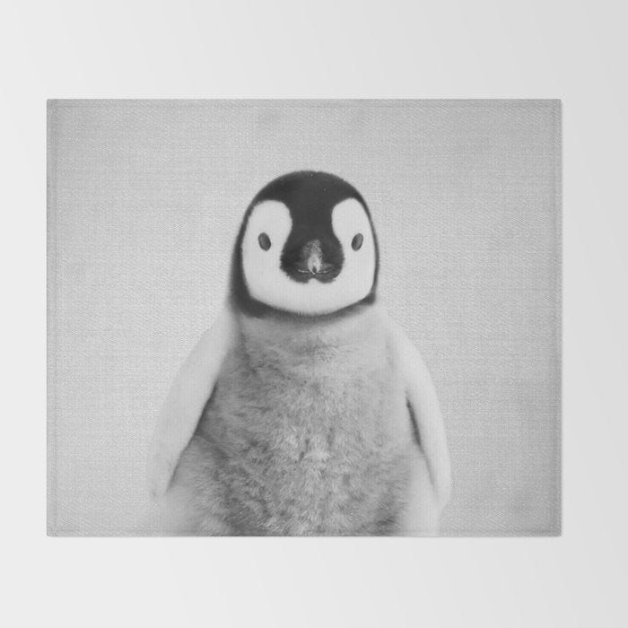 Baby Penguin - Black & White Throw Blanket Gallery Image 2