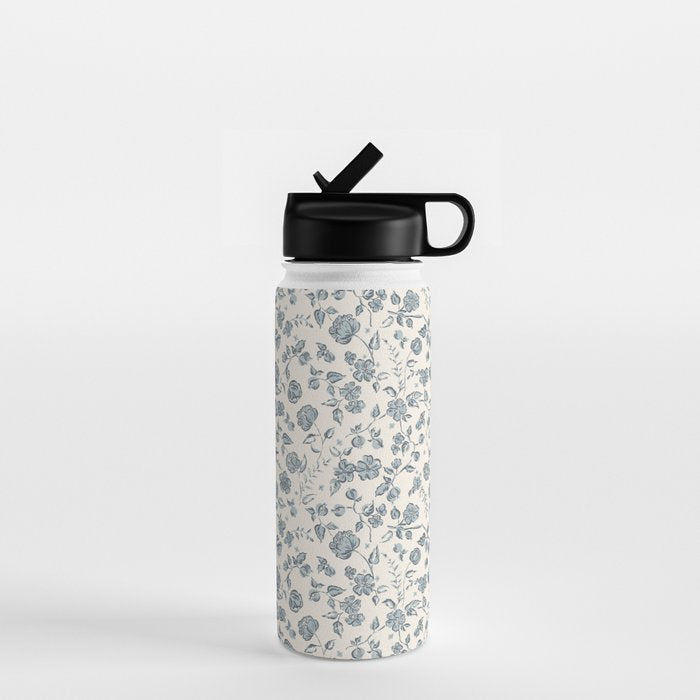 Florals and Pomegranates - Blue Navy Water Bottle Gallery Image 1