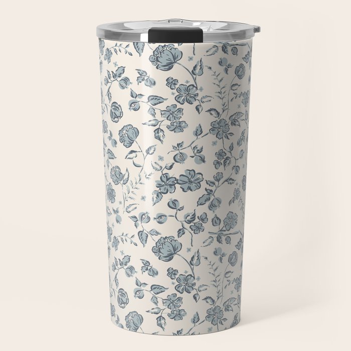 Florals and Pomegranates - Blue Navy Travel Mug Gallery Image 1