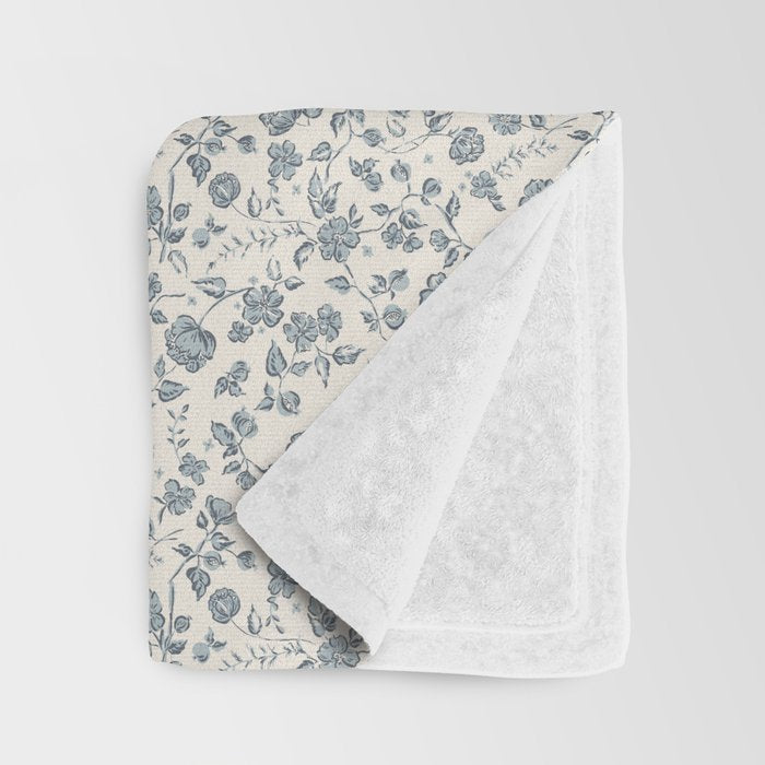 Florals and Pomegranates - Blue Navy Throw Blanket Gallery Image 3