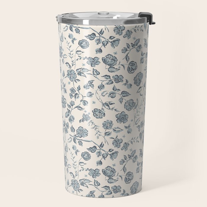 Florals and Pomegranates - Blue Navy Travel Mug Gallery Image 2