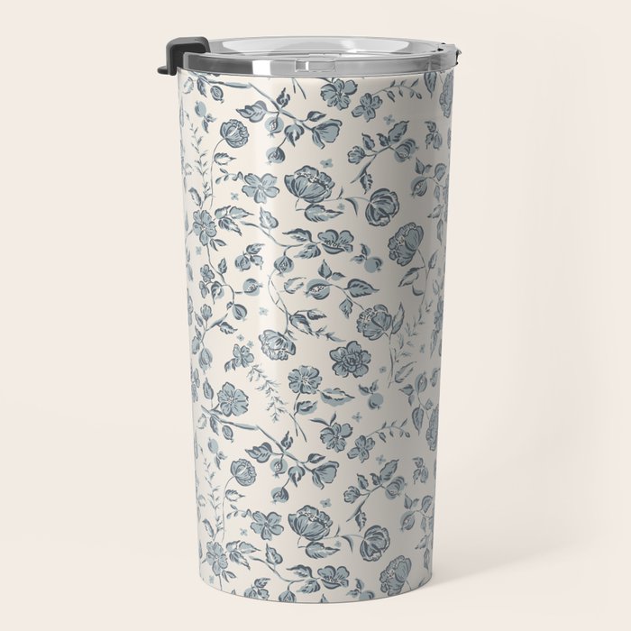 Florals and Pomegranates - Blue Navy Travel Mug Gallery Image 3