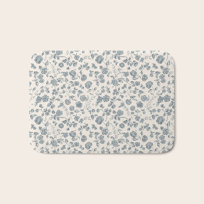 Florals and Pomegranates - Blue Navy Bath Mat Gallery Image 1