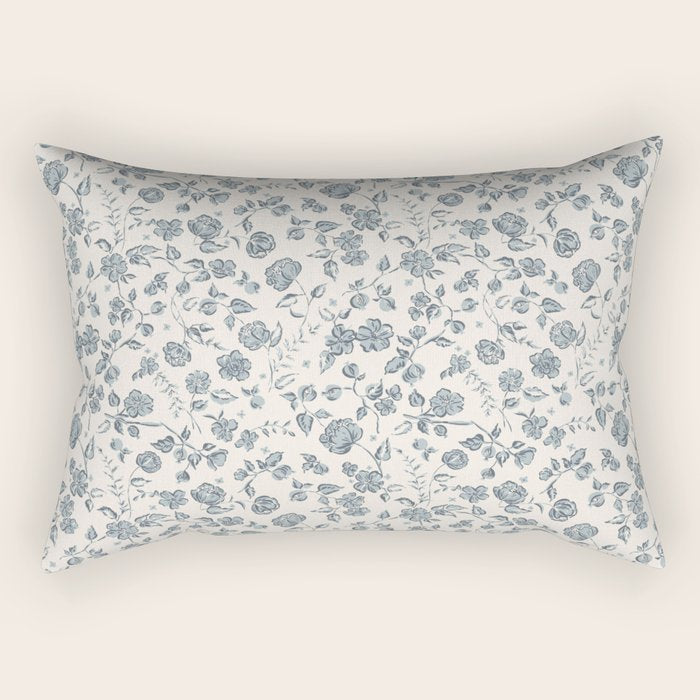 Florals and Pomegranates - Blue Navy Rectangular Pillow Gallery Image 2