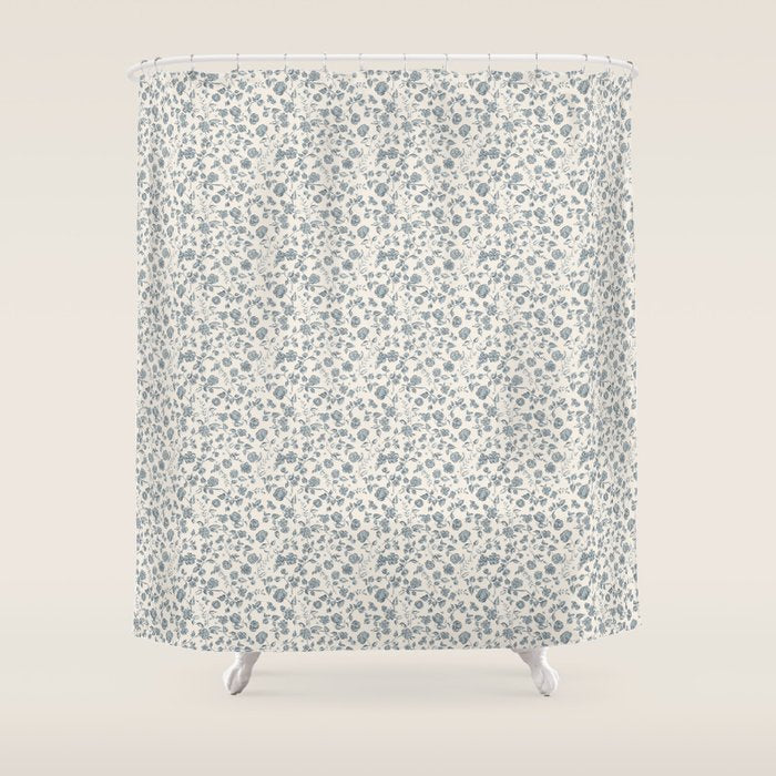 Florals and Pomegranates - Blue Navy Shower Curtain Gallery Image 1