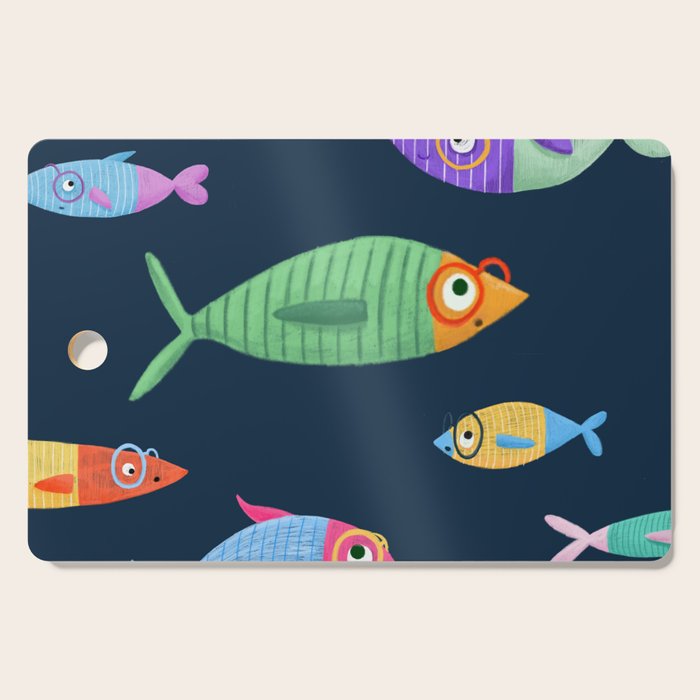 Multicolor fishes - blue Cutting Board Gallery Image 1
