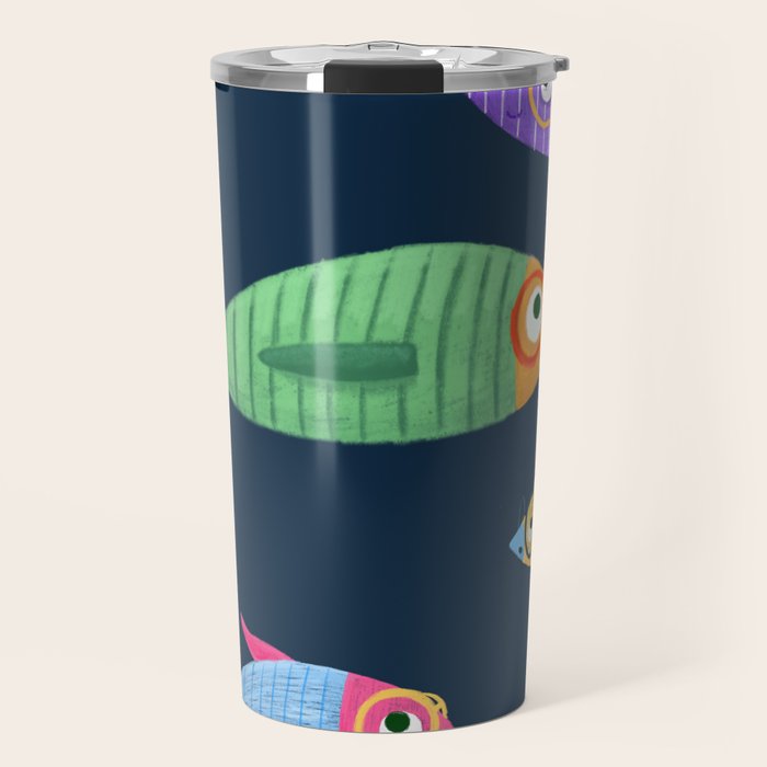Multicolor fishes - blue Travel Mug Gallery Image 1