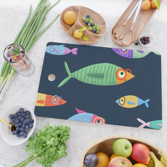 Multicolor fishes - blue Cutting Board Gallery Image 2