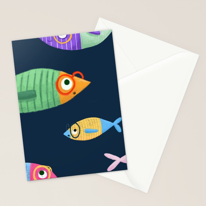Multicolor fishes - blue Stationery Card Gallery Image 2