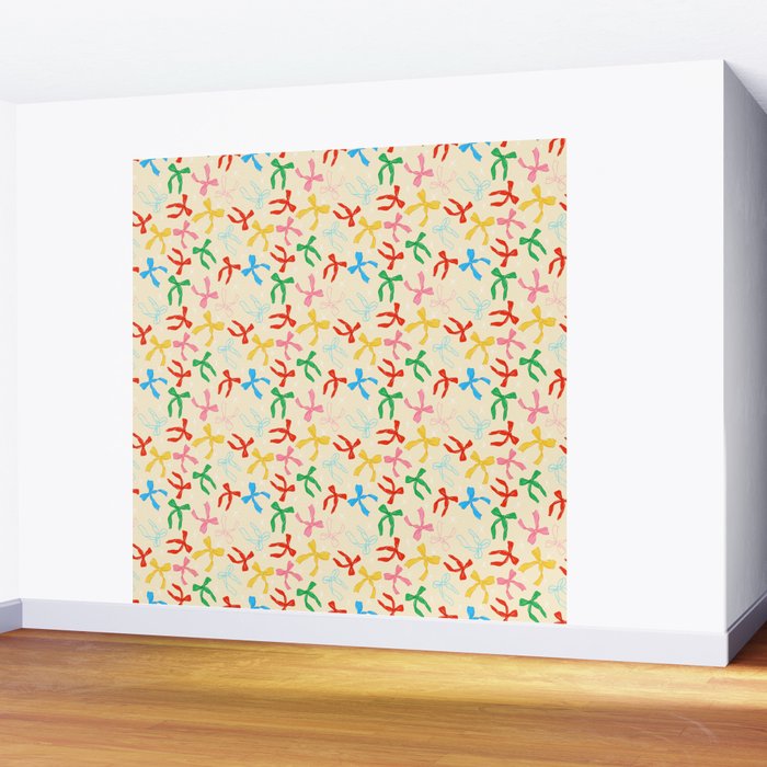 Festive Coquette Bow Pattern on Cream Wall Mural Gallery Image 2