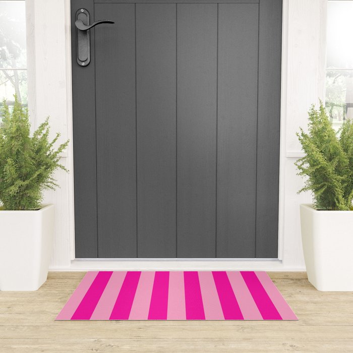 Pink Stripes Preppy Modern Welcome Mat Gallery Image 3