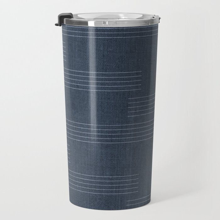 Minimal Striped Pattern, Navy Blue Travel Mug Gallery Image 3