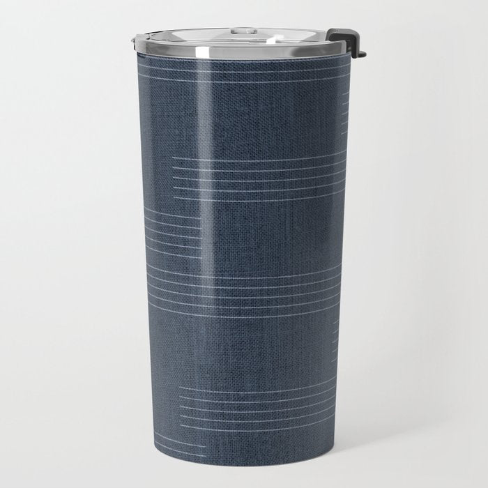 Minimal Striped Pattern, Navy Blue Travel Mug Gallery Image 2