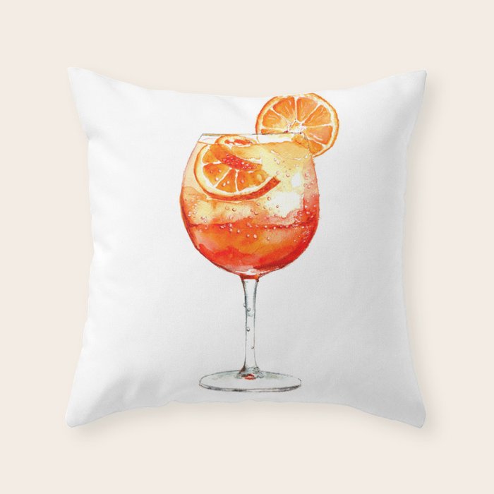 Cocktails. Aperol Spritz. Watercolor Painting. Throw Pillow Gallery Image 6
