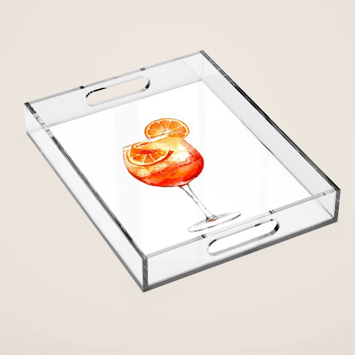 Cocktails. Aperol Spritz. Watercolor Painting. Acrylic Tray Gallery Image 1