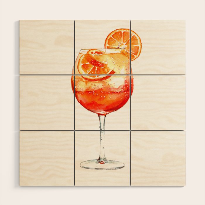 Cocktails. Aperol Spritz. Watercolor Painting. Wood Wall Art Gallery Image 1