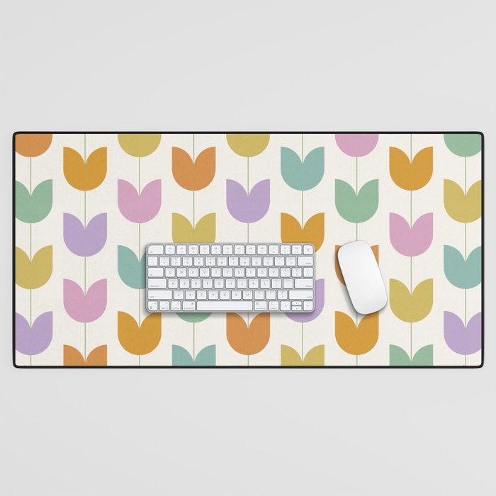 Spring Tulips X Rainbow Mid Century Flowers Desk Mat Gallery Image 1