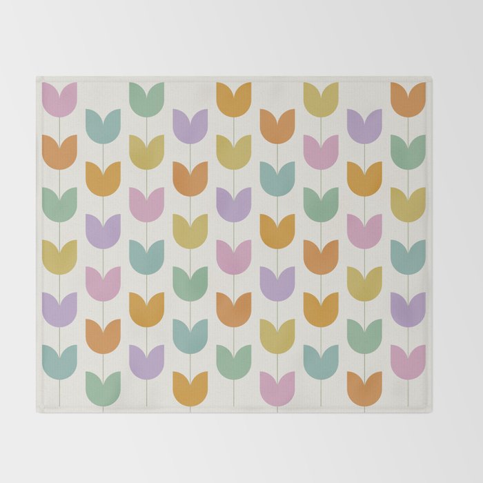Spring Tulips X Rainbow Mid Century Flowers Throw Blanket Gallery Image 2