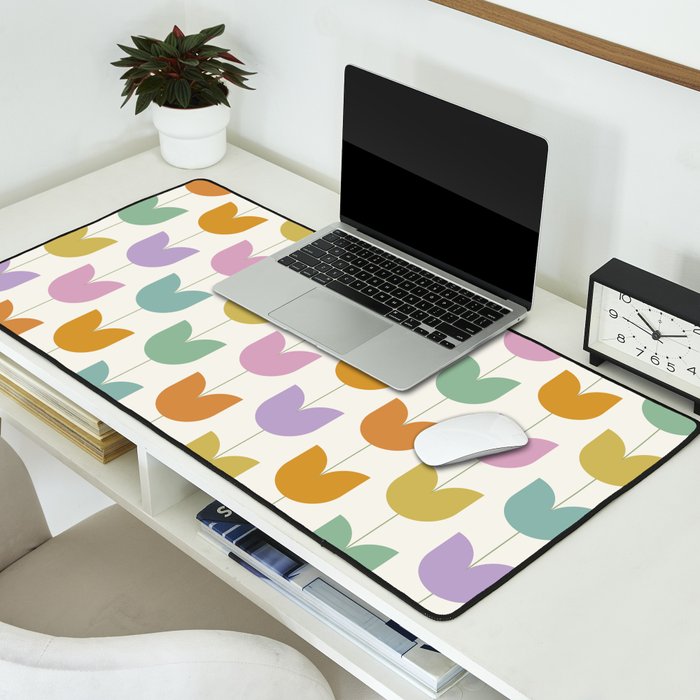 Spring Tulips X Rainbow Mid Century Flowers Desk Mat Gallery Image 2