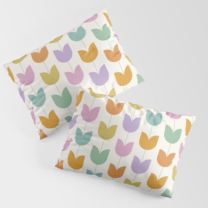 Spring Tulips X Rainbow Mid Century Flowers Pillow Sham Gallery Image 3