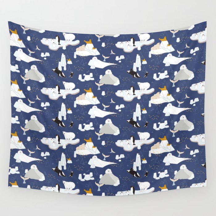 Arctic animals floating on icebergs Wall Tapestry Gallery Image 4