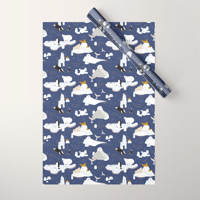 Arctic animals floating on icebergs Wrapping Paper Gallery Image 1