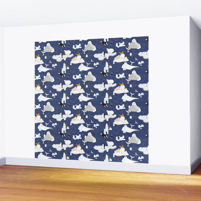 Arctic animals floating on icebergs Wall Mural Gallery Image 2