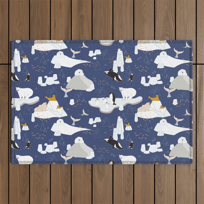 Arctic animals floating on icebergs Outdoor Rug Gallery Image 1