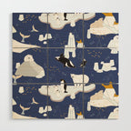 Arctic animals floating on icebergs Wood Wall Art Gallery Image 1
