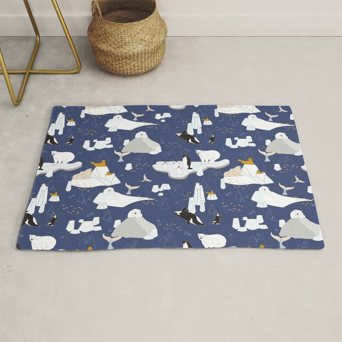 Arctic animals floating on icebergs Rug Gallery Image 1