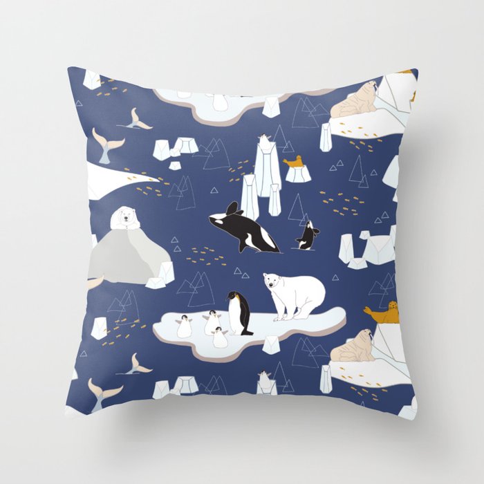 Arctic animals floating on icebergs Throw Pillow Gallery Image 6