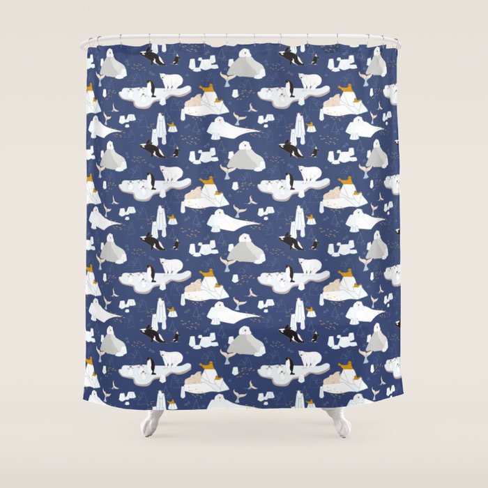 Arctic animals floating on icebergs Shower Curtain Gallery Image 1