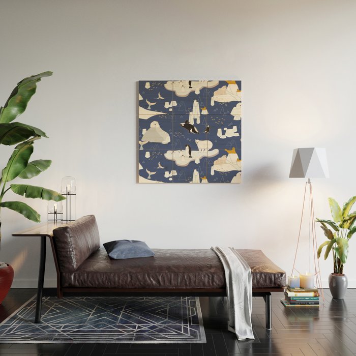 Arctic animals floating on icebergs Wood Wall Art Gallery Image 2
