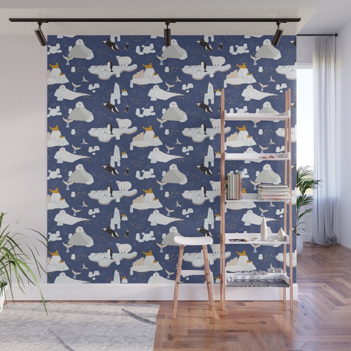 Arctic animals floating on icebergs Wall Mural Gallery Image 1