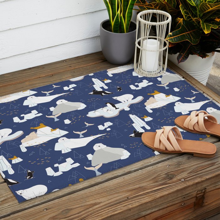 Arctic animals floating on icebergs Outdoor Rug Gallery Image 2