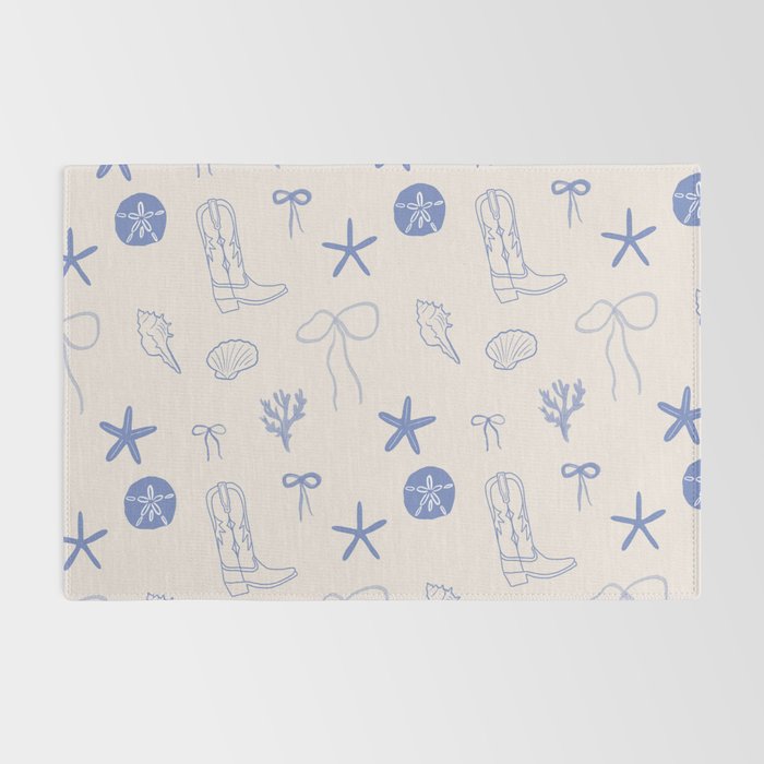 Coastal Cowgirl | Beachy Blue Seashells & Boots Rug Gallery Image 2