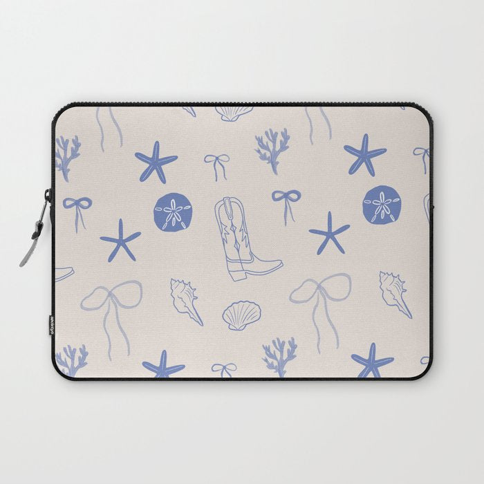Coastal Cowgirl | Beachy Blue Seashells & Boots Laptop Sleeve Gallery Image 1