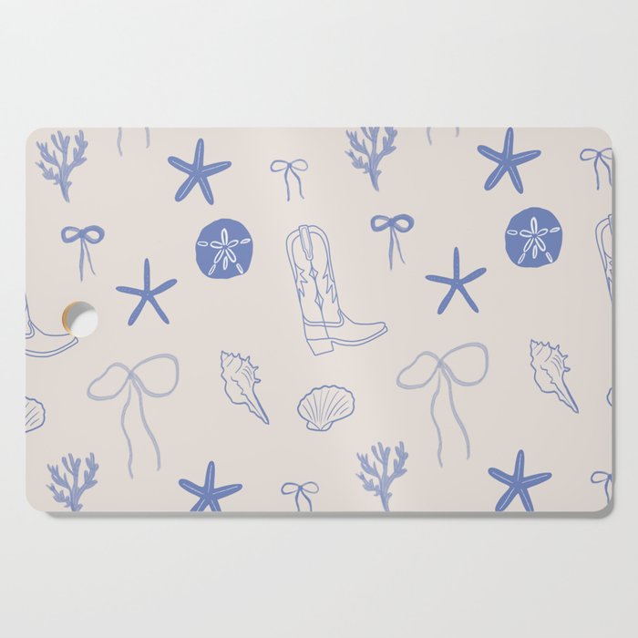 Coastal Cowgirl | Beachy Blue Seashells & Boots Cutting Board Gallery Image 1