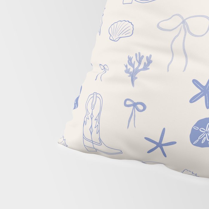 Coastal Cowgirl | Beachy Blue Seashells & Boots Pillow Sham Gallery Image 4