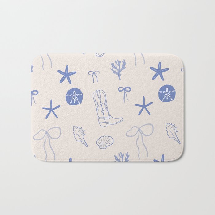Coastal Cowgirl | Beachy Blue Seashells & Boots Bath Mat Gallery Image 1