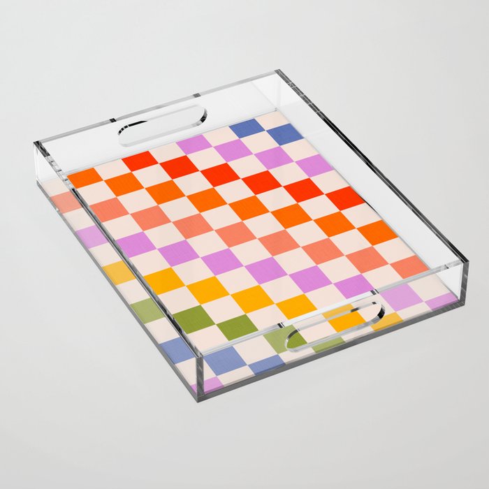 Mid Mod Rainbow Check pattern Acrylic Tray Gallery Image 1