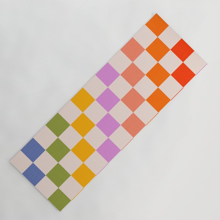 Mid Mod Rainbow Check pattern Yoga Mat Gallery Image 1