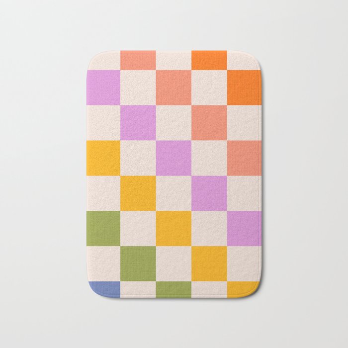 Mid Mod Rainbow Check pattern Bath Mat Gallery Image 1