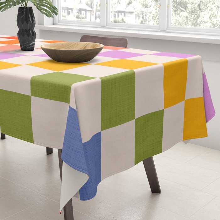 Mid Mod Rainbow Check pattern Tablecloth Gallery Image 3