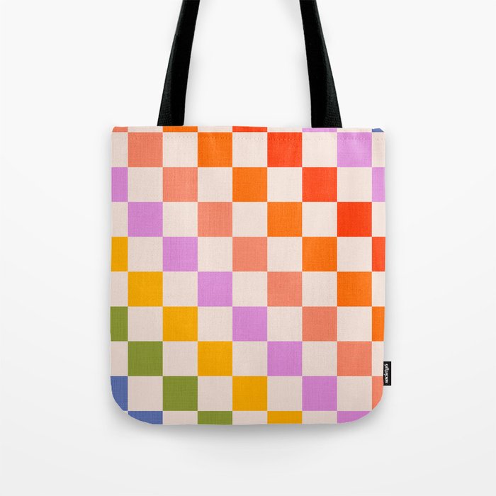 Mid Mod Rainbow Check pattern Tote Bag Gallery Image 1