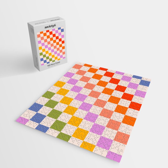 Mid Mod Rainbow Check pattern Jigsaw Puzzle Gallery Image 2