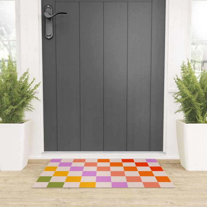 Mid Mod Rainbow Check pattern Welcome Mat Gallery Image 3